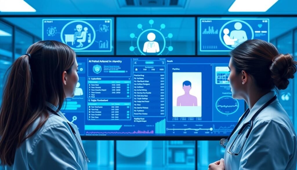 AI automation in healthcare showing patient data processing and automated scheduling