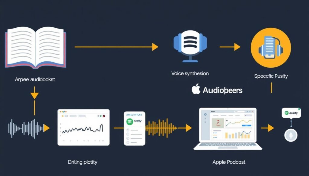 AI-narrated audiobooks and podcasts being created and distributed on various platforms