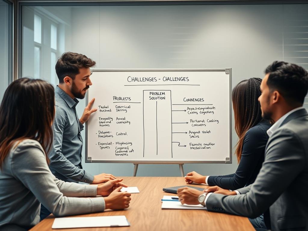 Business team discussing challenges in AI workflow implementation