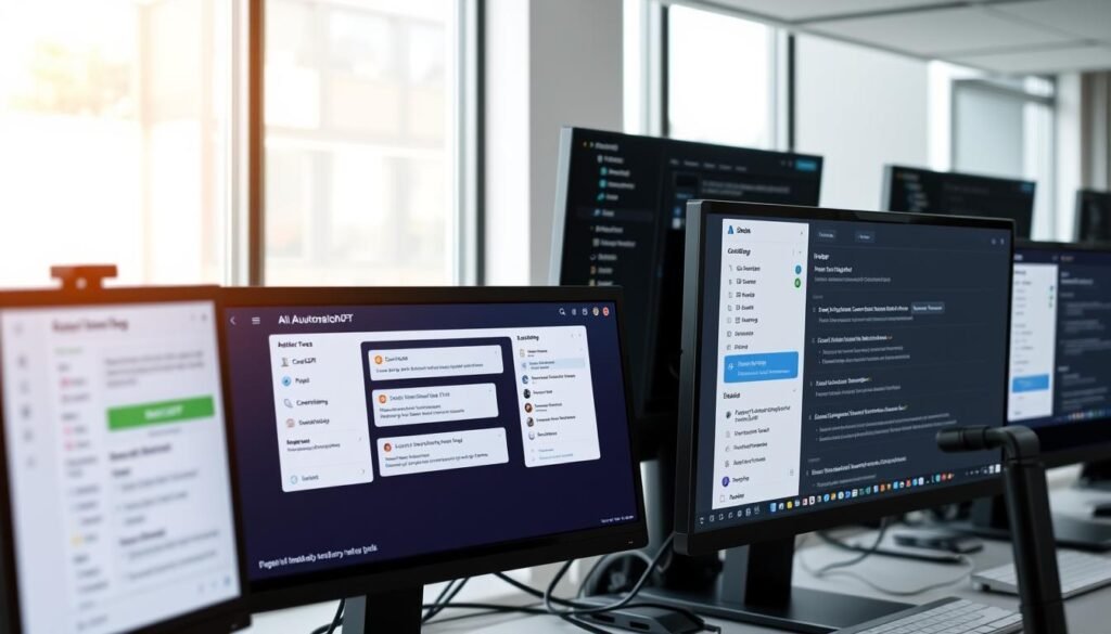 Collection of AI tools for automating side hustles displayed on multiple screens
