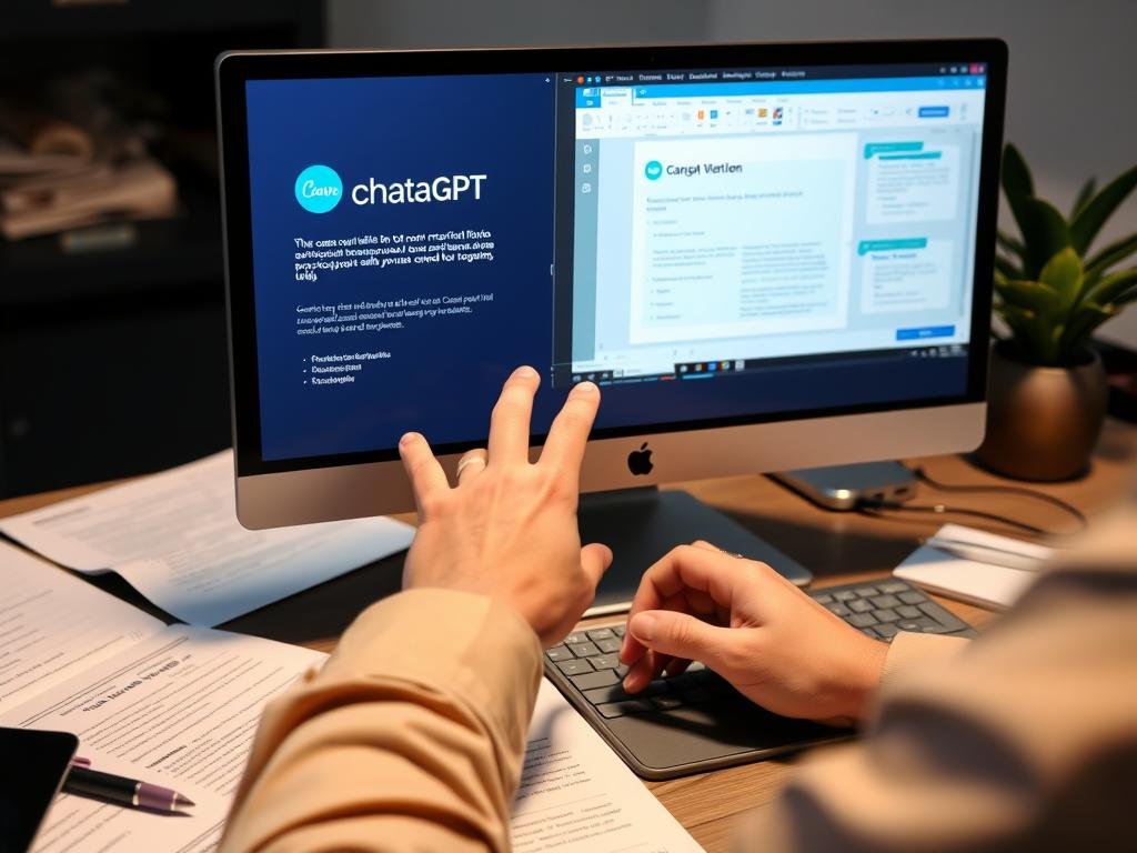 Person creating course materials with Canva and ChatGPT