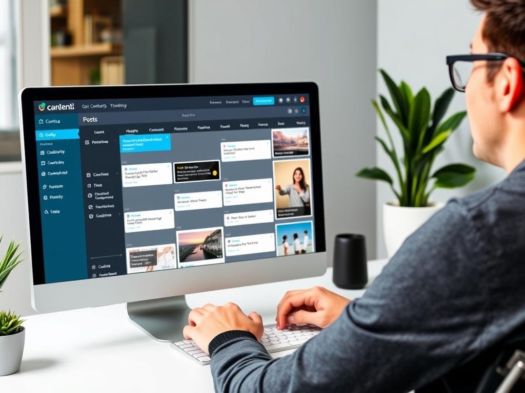 Person scheduling automated content created with Canva and ChatGPT