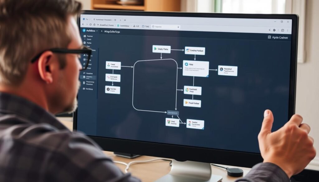 Person setting up AI automation workflow on computer