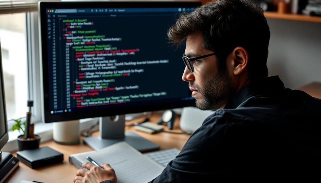 Person troubleshooting AI automation issues on computer