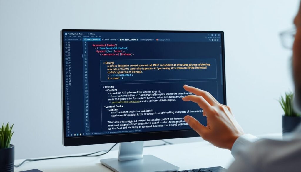 Person troubleshooting AI-generated content issues and reviewing error messages