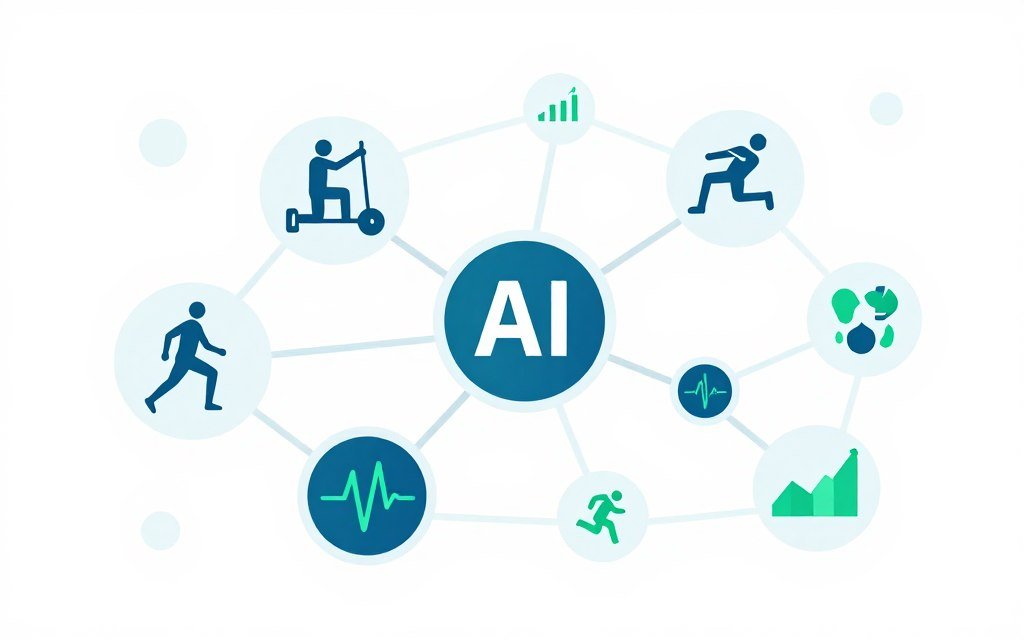 AI fitness planning concept visualization with neural network patterns and fitness icons