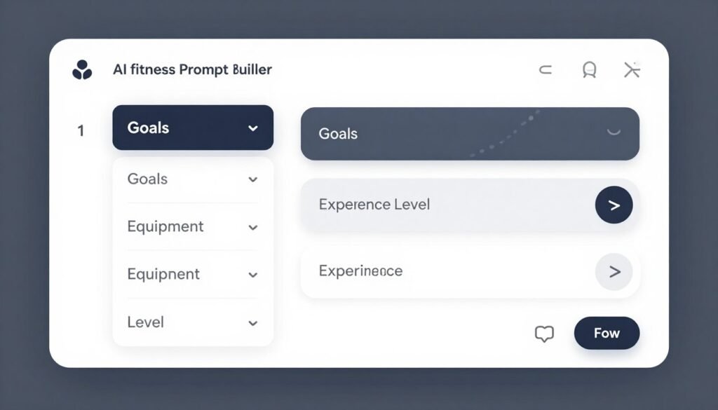 AI workout prompts interface showing customizable fitness parameters