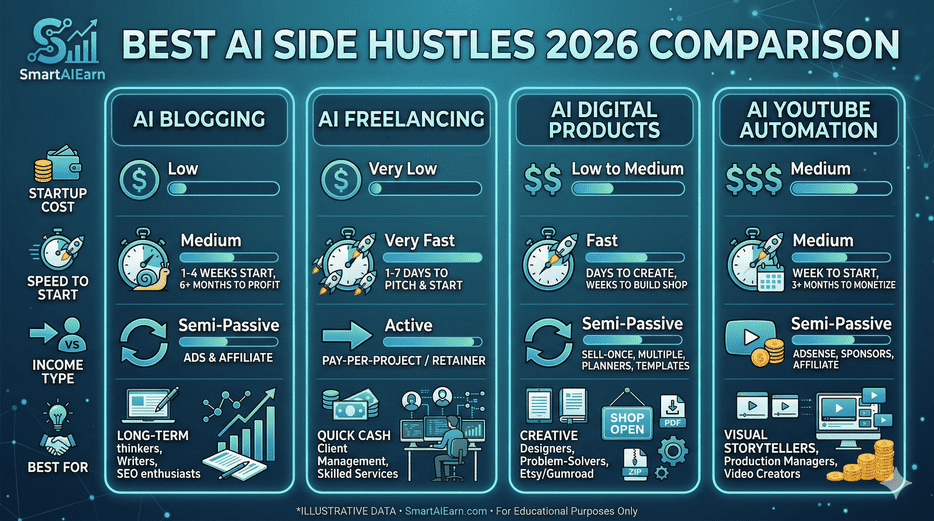 Best AI Side Hustles 2026 Comparison