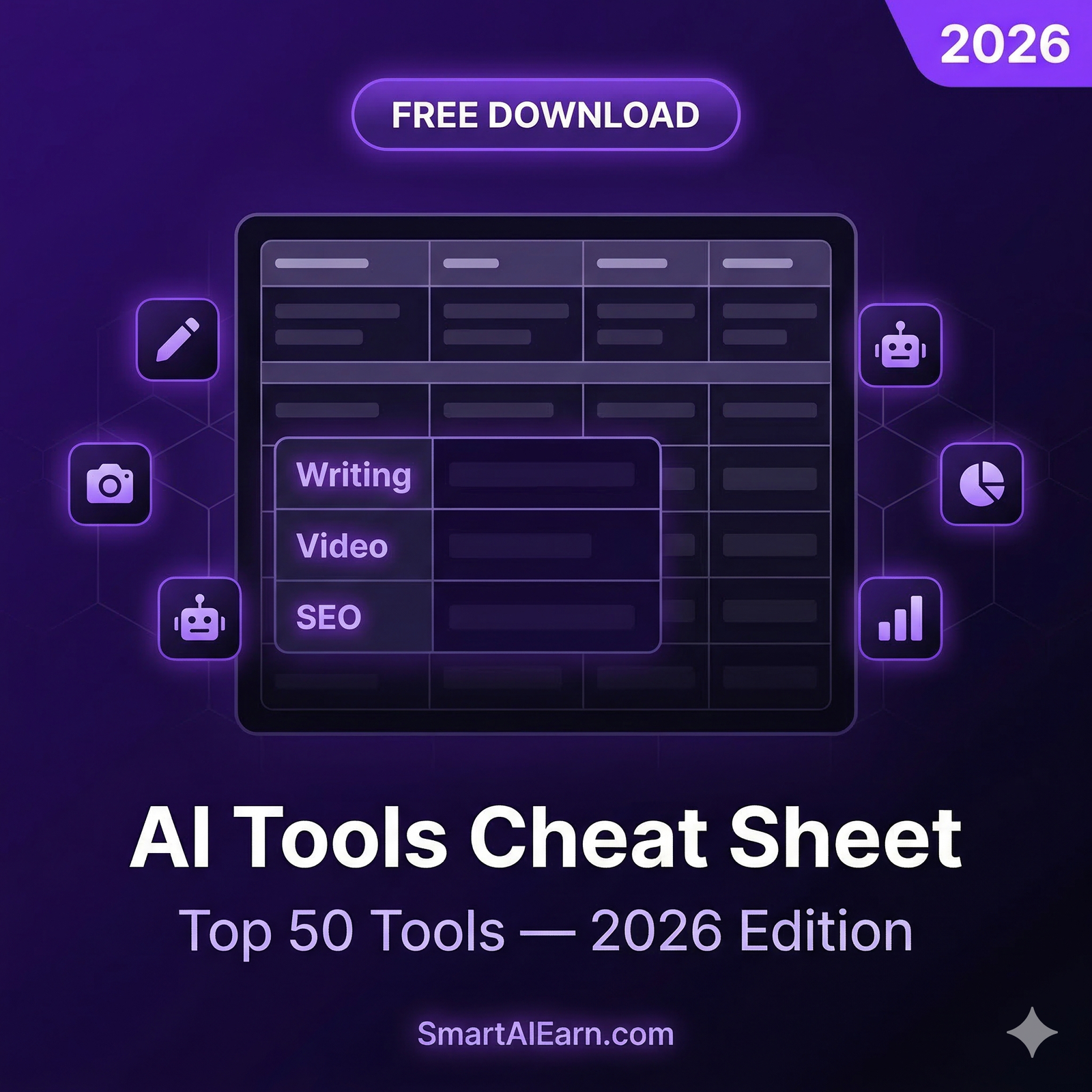 FREE: Top 50 AI Tools Cheat Sheet by Category (2026 Edition)