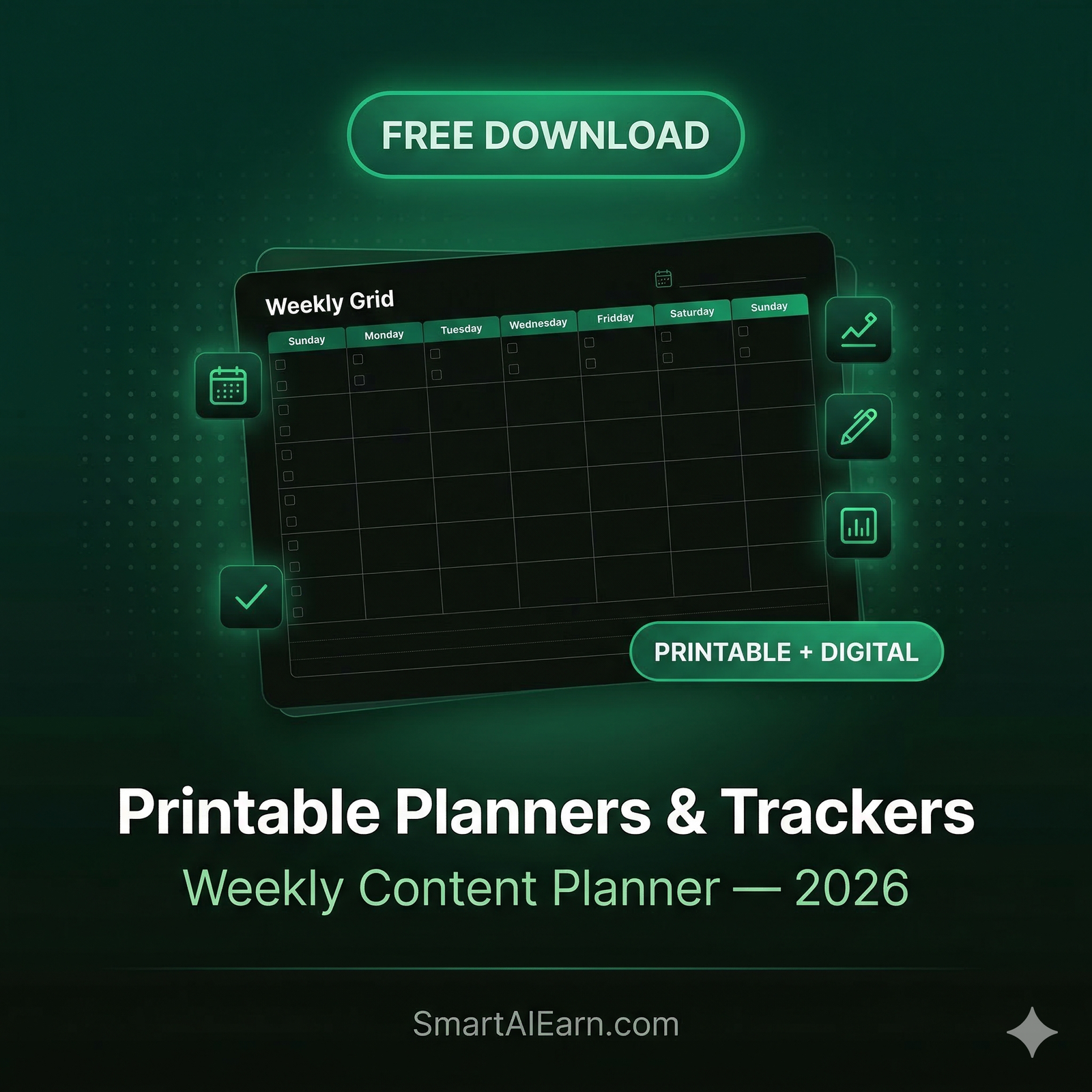 FREE Printable AI Content Planner & Tracker — Weekly & Monthly Templates (2026)