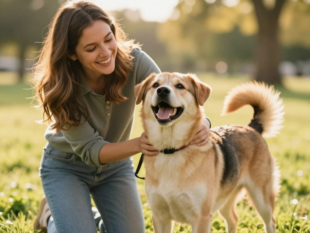 Happy pet owner confidently caring for healthy, thriving pet