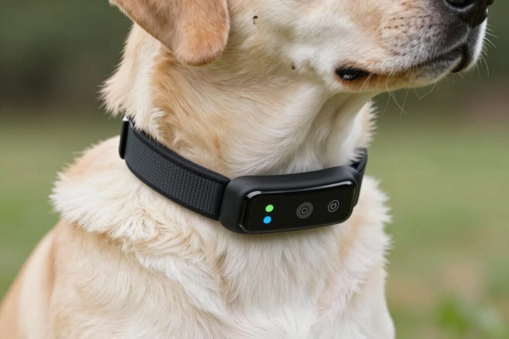 Pet wearing smart collar or fitness tracker device