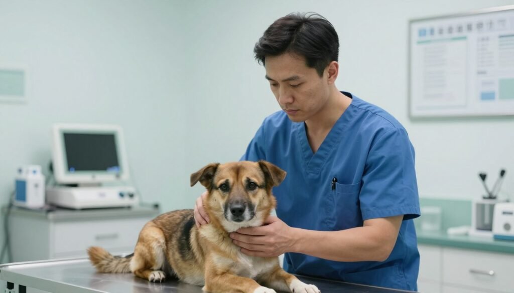 Veterinarian examining pet in emergency situation